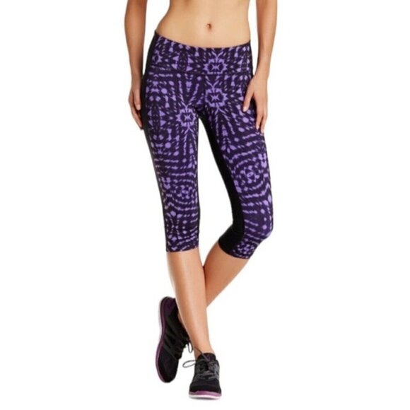 NWOT Z By Zella Purple Print Panel Capri Legging Sz.M - Picture 1 of 9